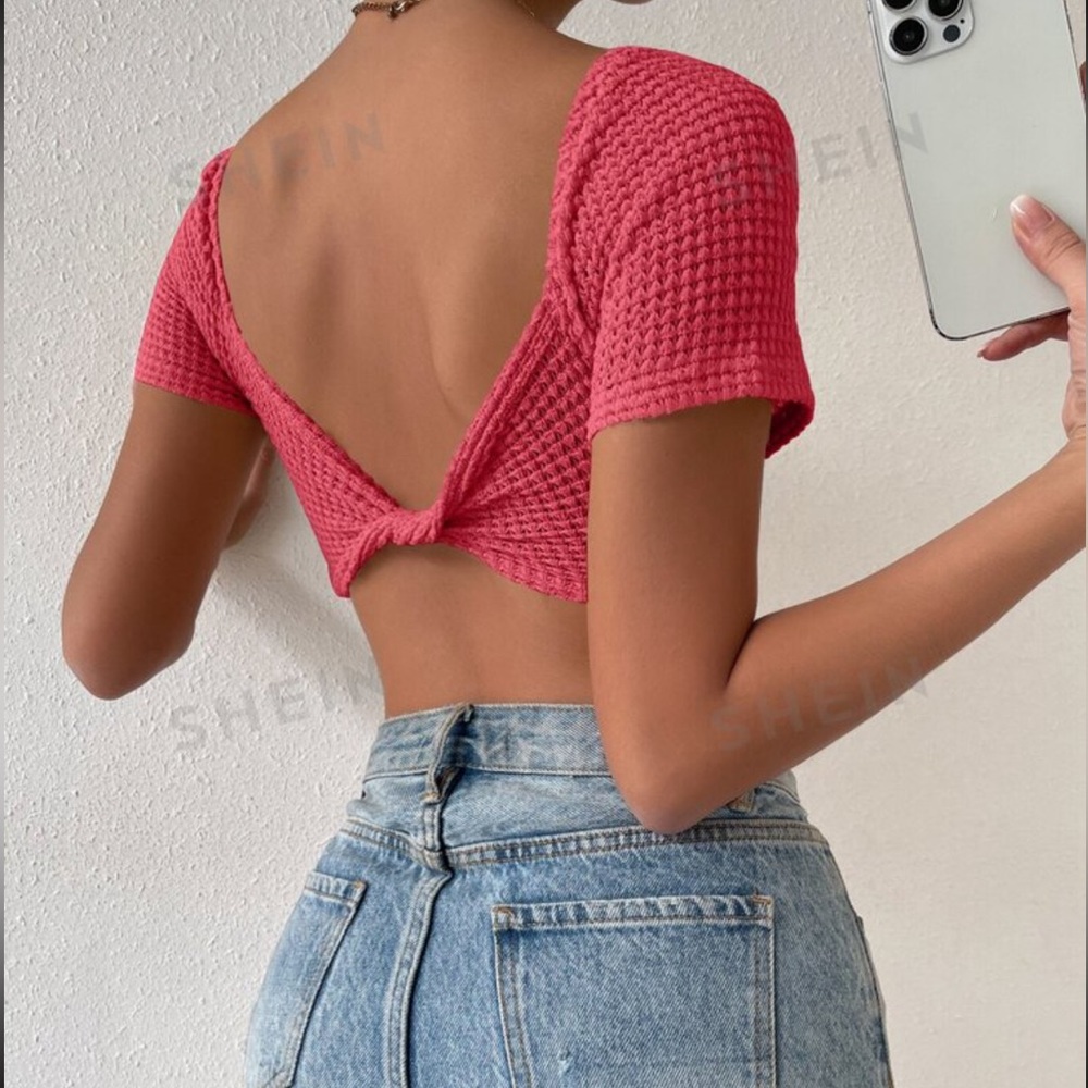 Cross Back Pink Crop Top (M)